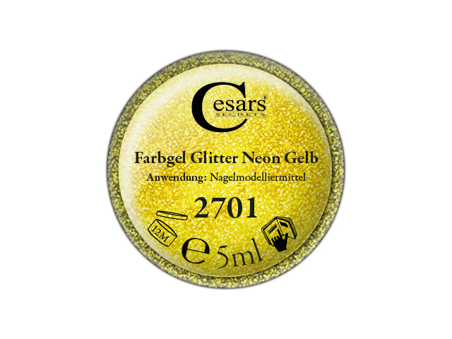 Cesars Farbgel Glitter Neon Gelb 5ml